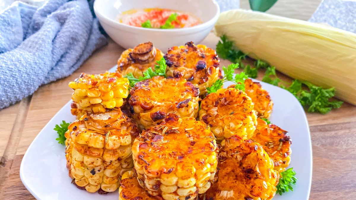 Corn On The Cob Coins With Mediterranean Dip