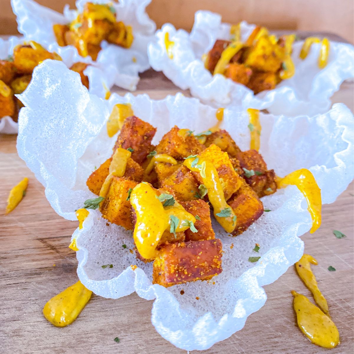 Curry Paneer Rice Paper Puffs